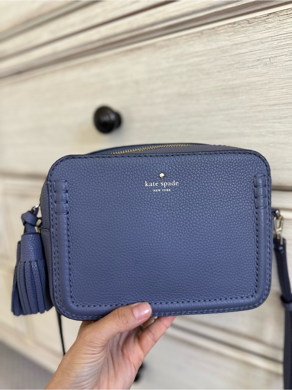 kate spade purple Pebbled Leather Crossbody with Tassel